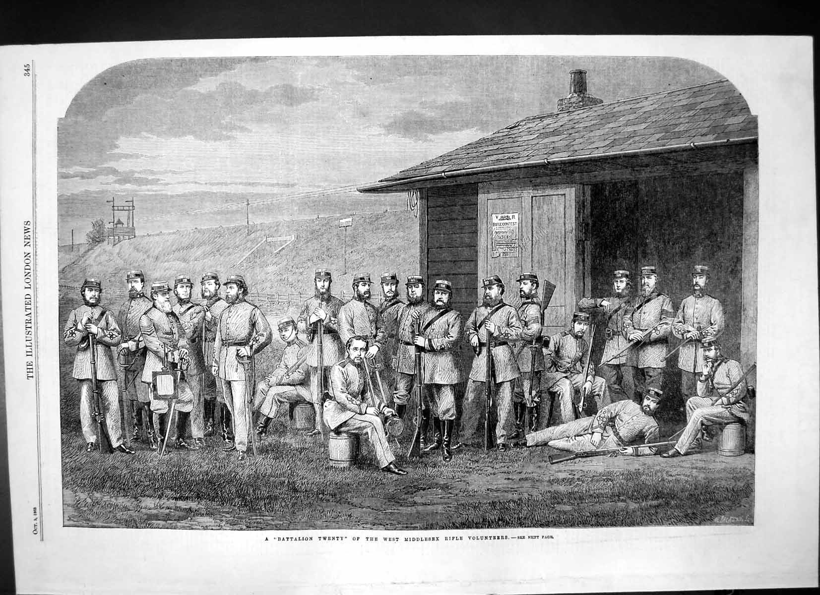 Old Antique Print Battalion Twenty West Middlesex Rifle Volunteers 1863 19th