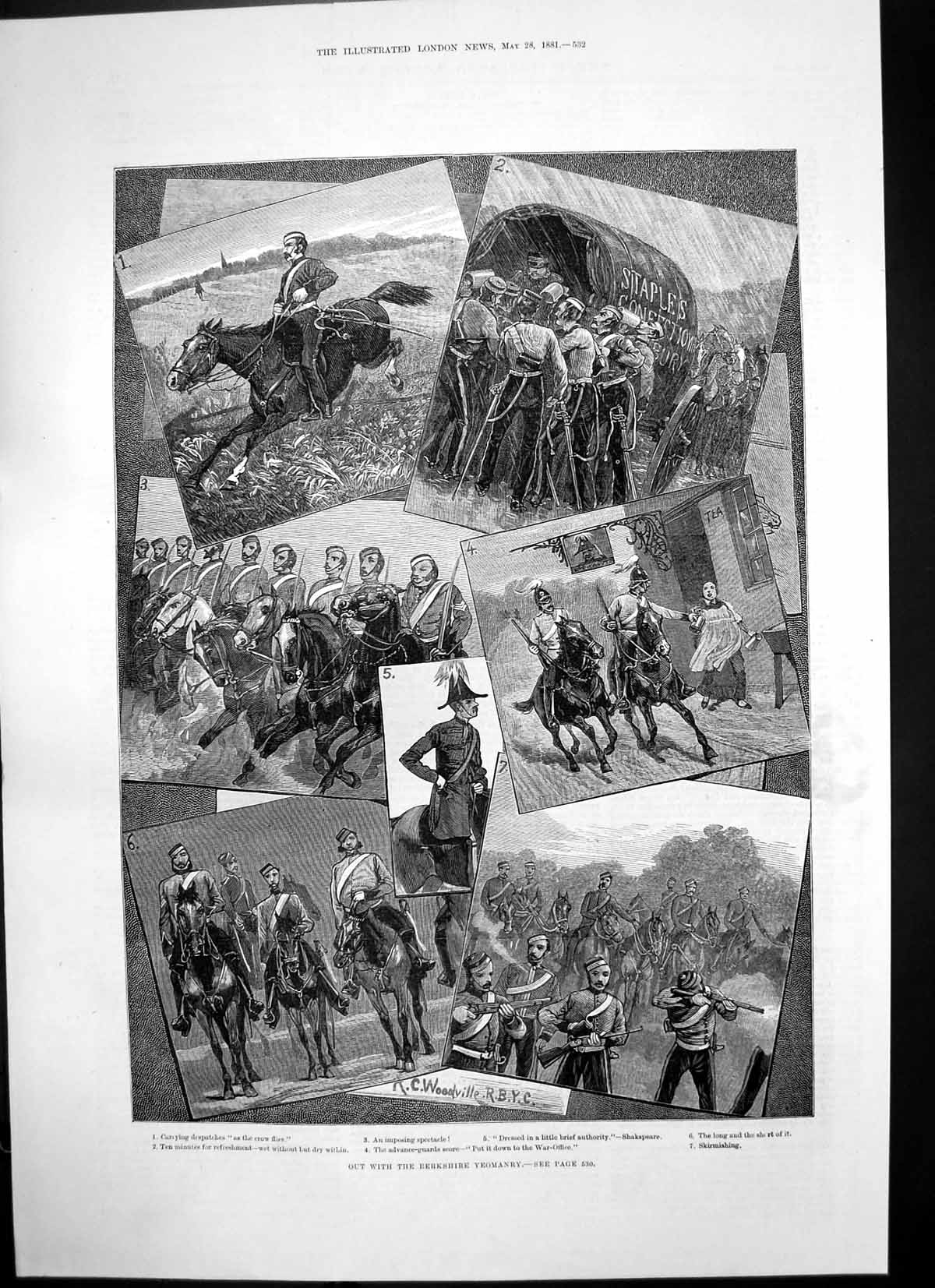 Antique Print Berkshire Yeomanry Advance Guards Skirmishing Despatches 1881