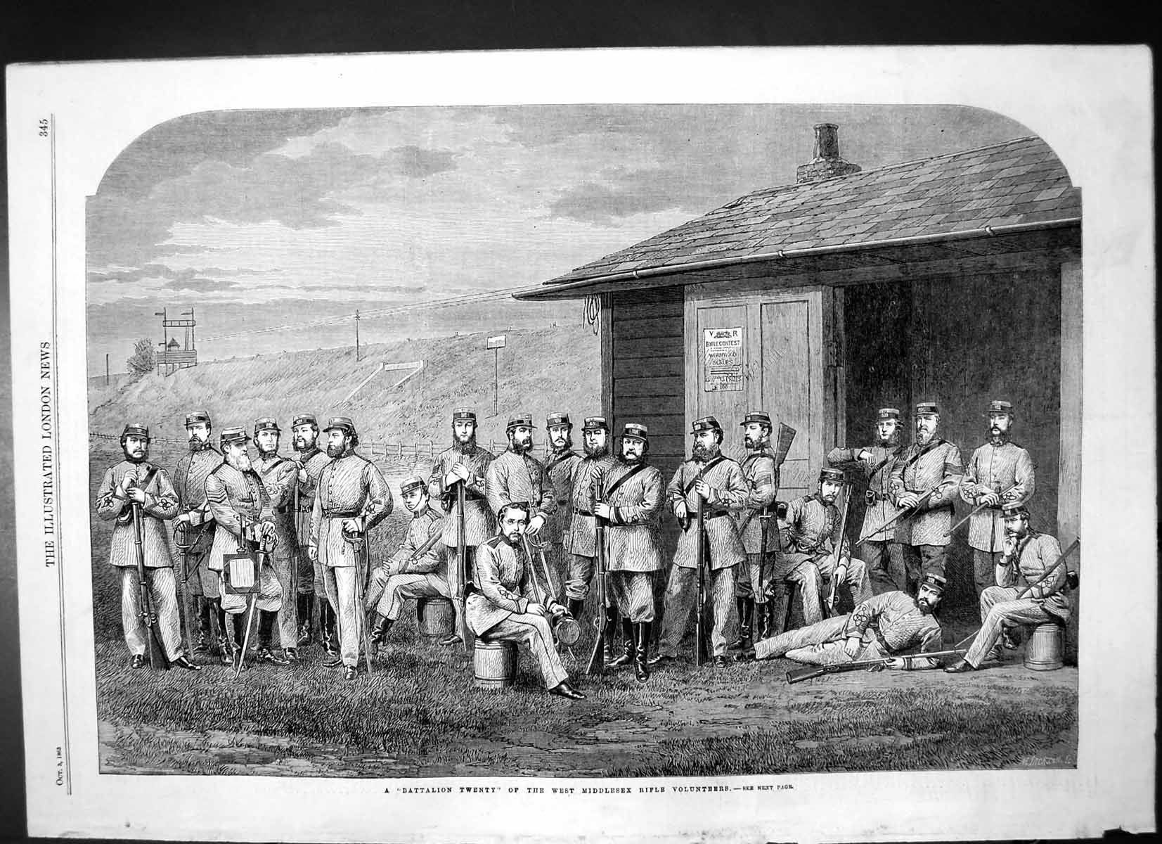 Old Print West Middlesex Rifle Volunteers Batallion Rifles Uniforms 1863 19th