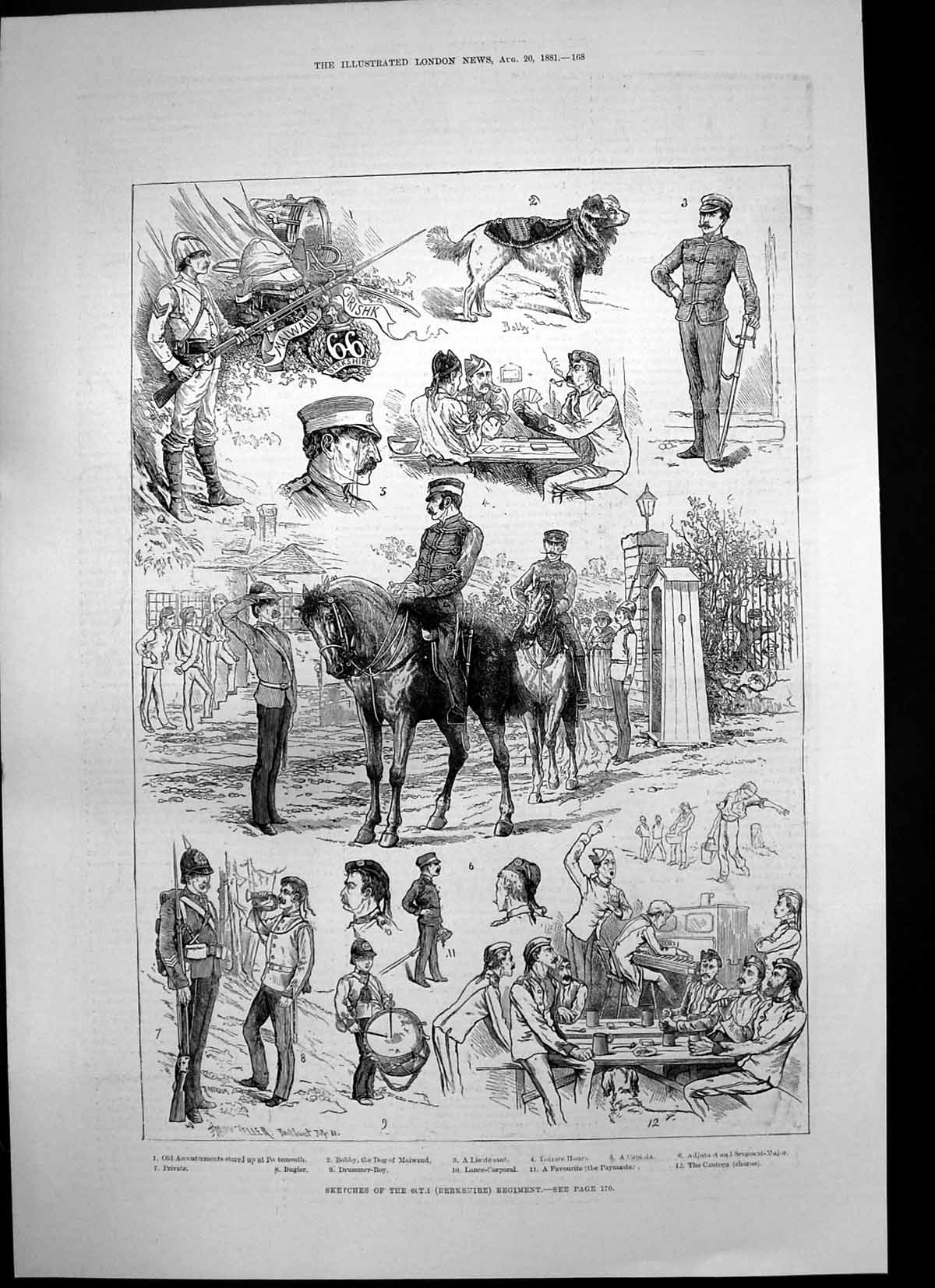 Antique Old Print Sketches 66Th Berkshire Regiment Bugler Drummer Boy 1881