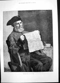 Original Old Antique Print Latest News Wbc Fyfe Sier Reading Newspaper 1883