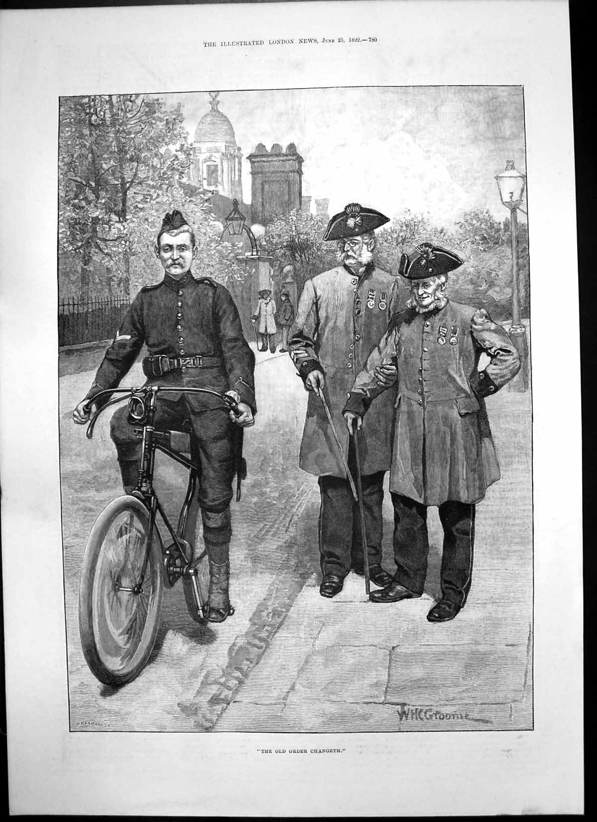 Original Old Antique Print Order Changeth W Groome Young Siers Stick 1892 19th