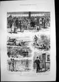 Antique Print Wimbledon Rifle Meeting Band Firing Positions Silver Key 1881