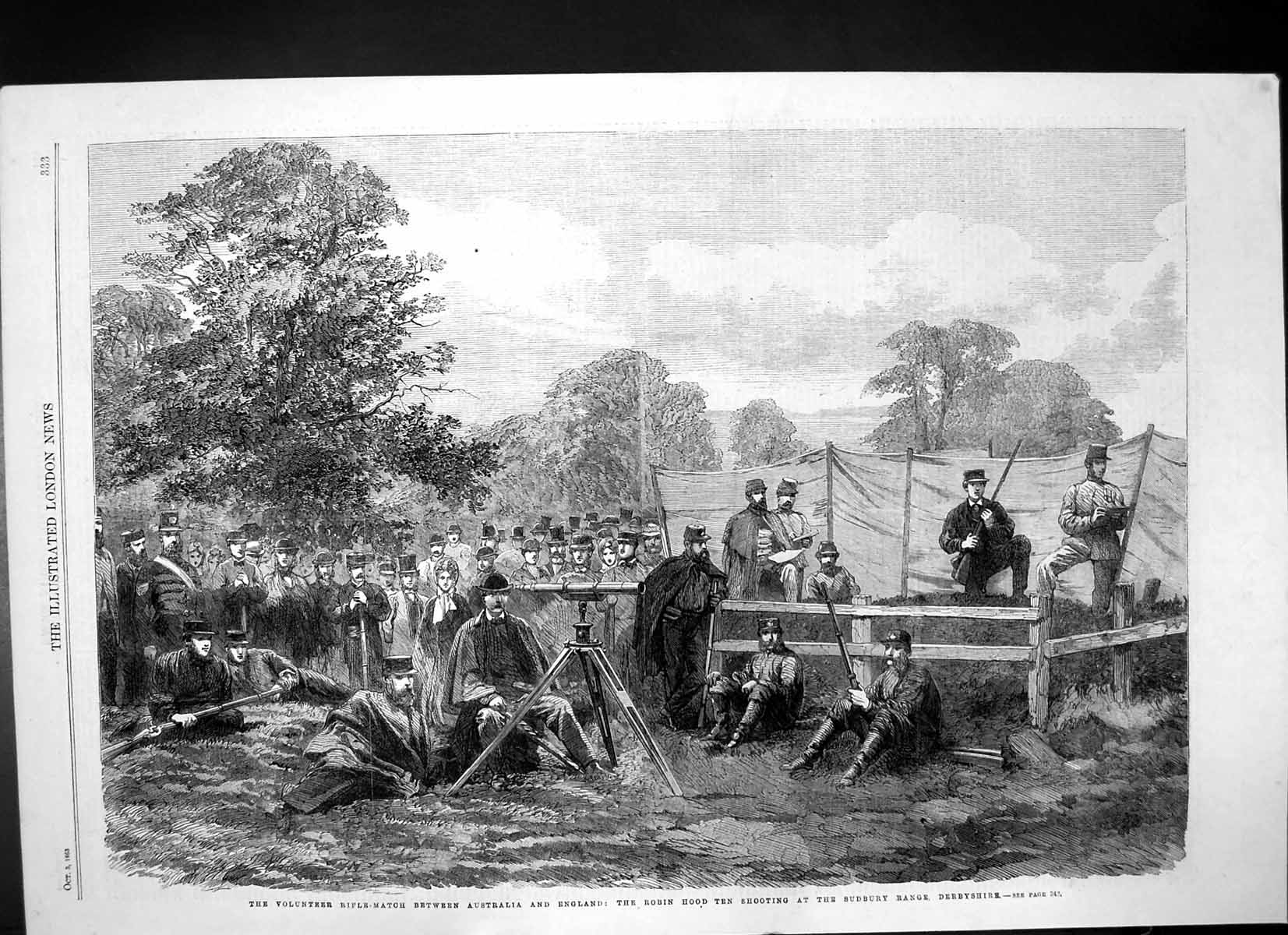 Old Antique Print Volunteer Rifle Match Australia England Derbyshire 1863 19th