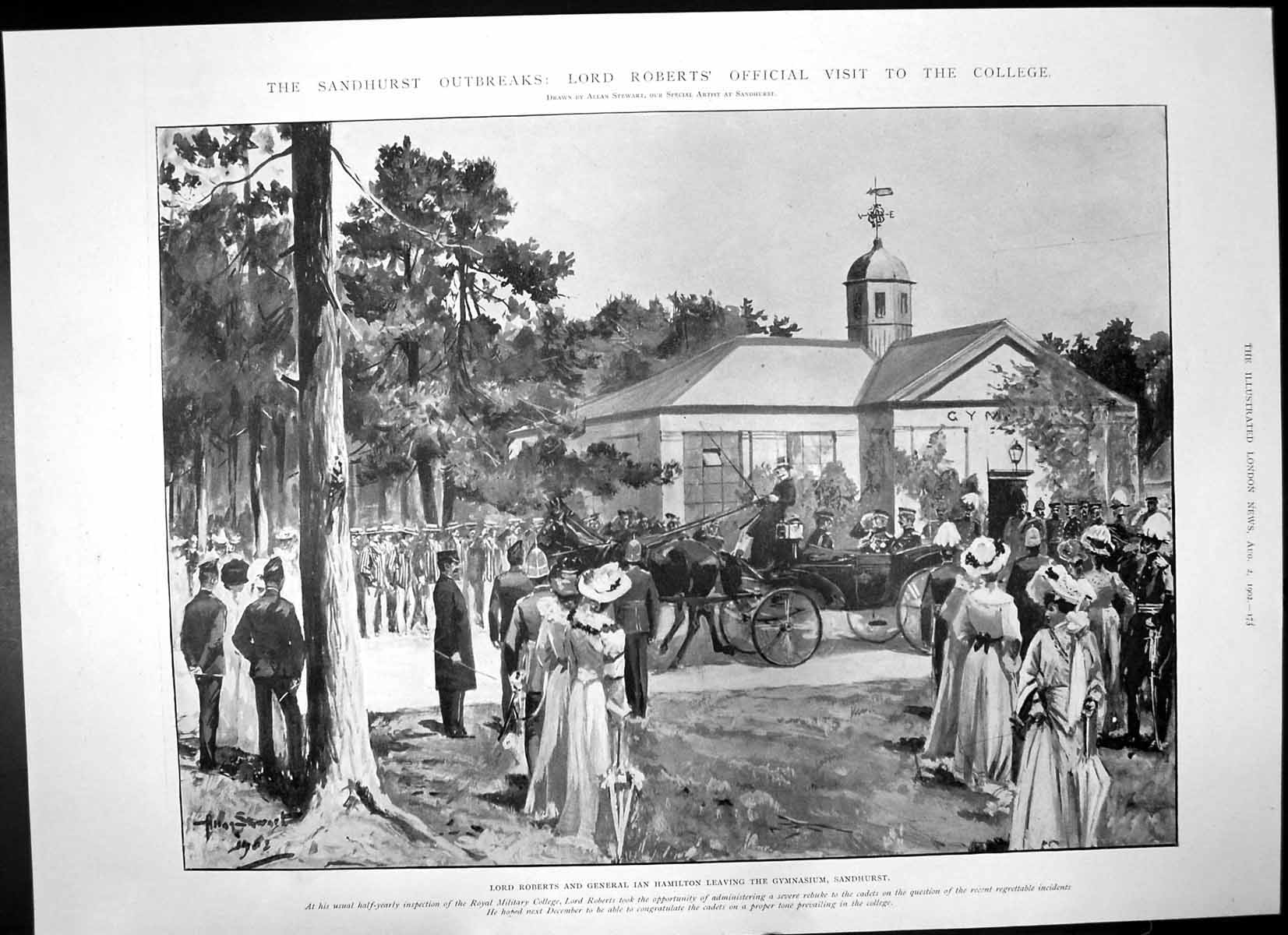 Old Antique Print Lord Roberts Leaving Gymnasium College Sandhurst 1902 20th
