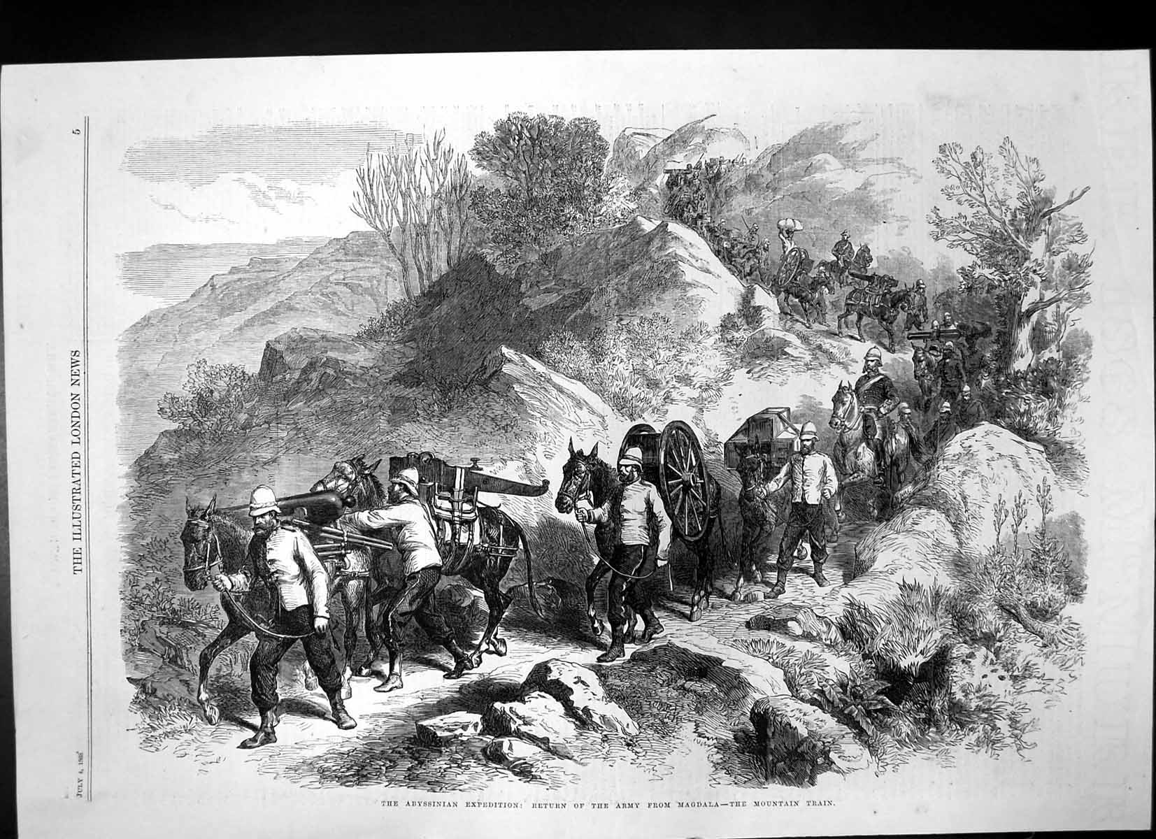 Antique Print Abyssinian Expedition Return Army Magdala Mountain Train 1868