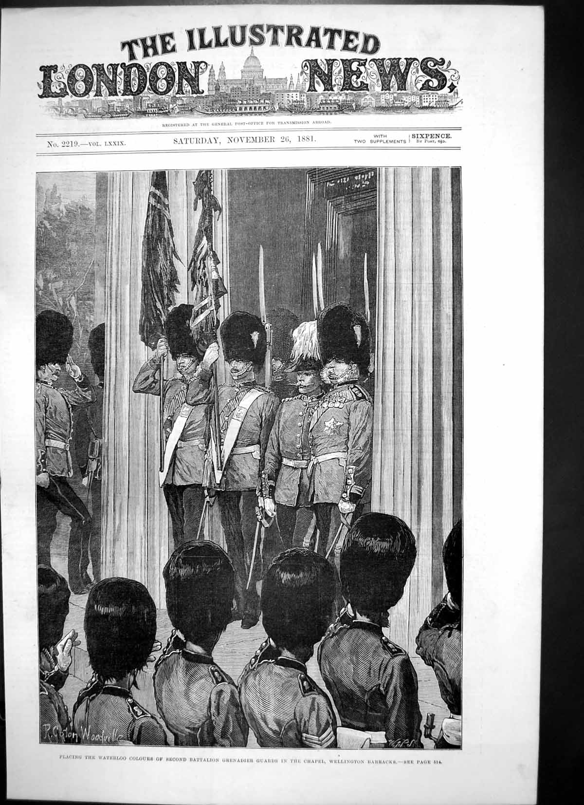 Old Antique Print Waterloo Colours Grnadier Guards Chapel Wellington 1881 19th