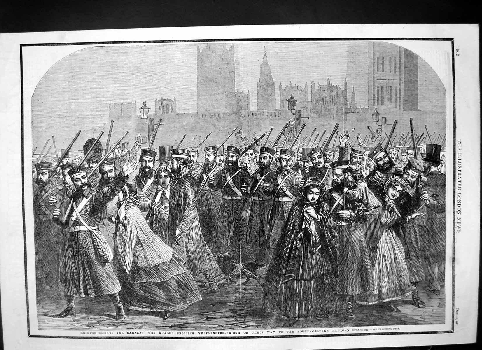 Old Antique Print Guards Cross Westminster Bridge South West Station 1861 19th