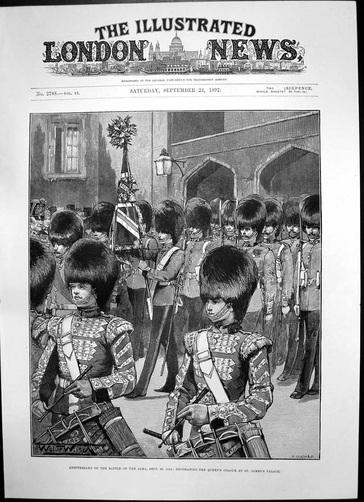 Antique Old Print Decorating Queens Colour St James Palace Battle Alma 1892