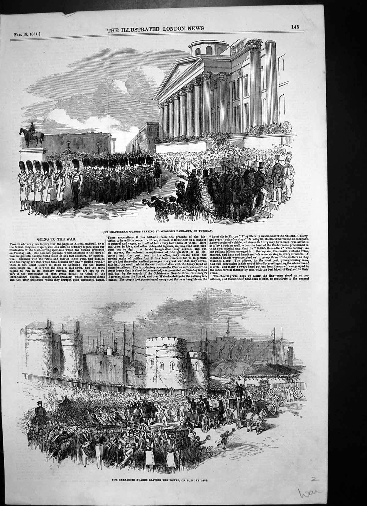 Antique Old Print Cstream Guards St Georges Barracks Grenadier Guards 1854 19th