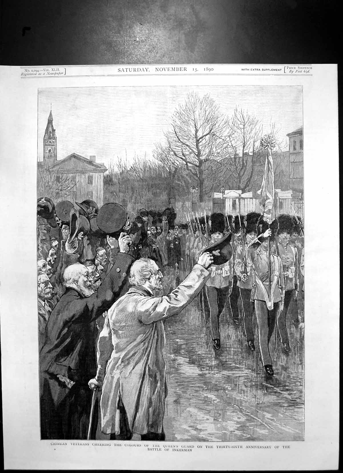 Antique Print Anniversary Battle Inkerman Crimean Veteran Queens Guard1890 19th