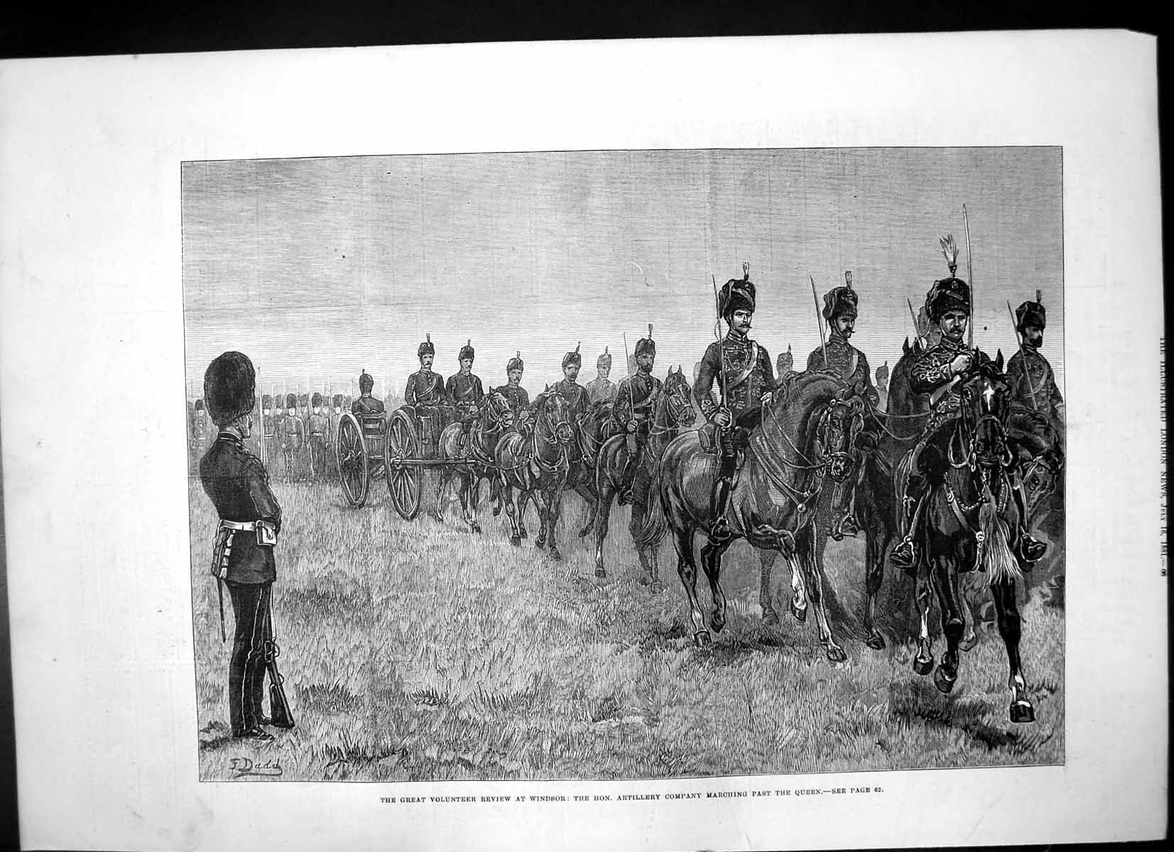Antique Old Print Great Volunteer Review Windsor Artillery March Queen 1881