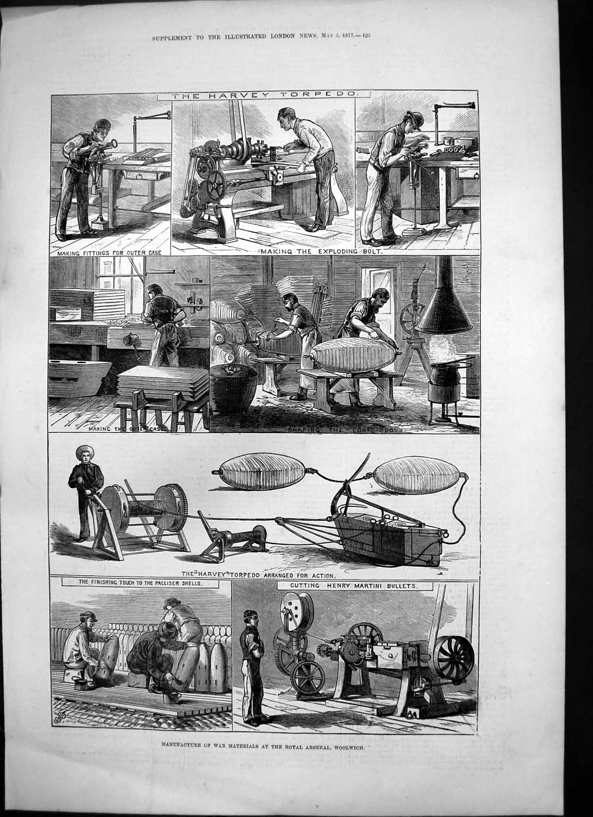 Old Antique Print Manufacture War Materials Royal Arsenal Woolwich 1877 19th
