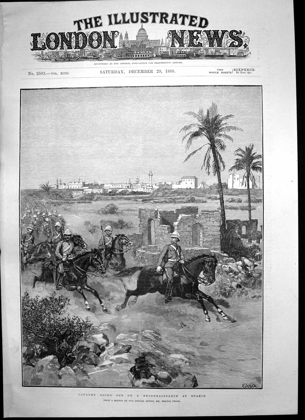 Antique Old Print Cavalry Going Out Reconnaissance Suakin Melton Prior 1888