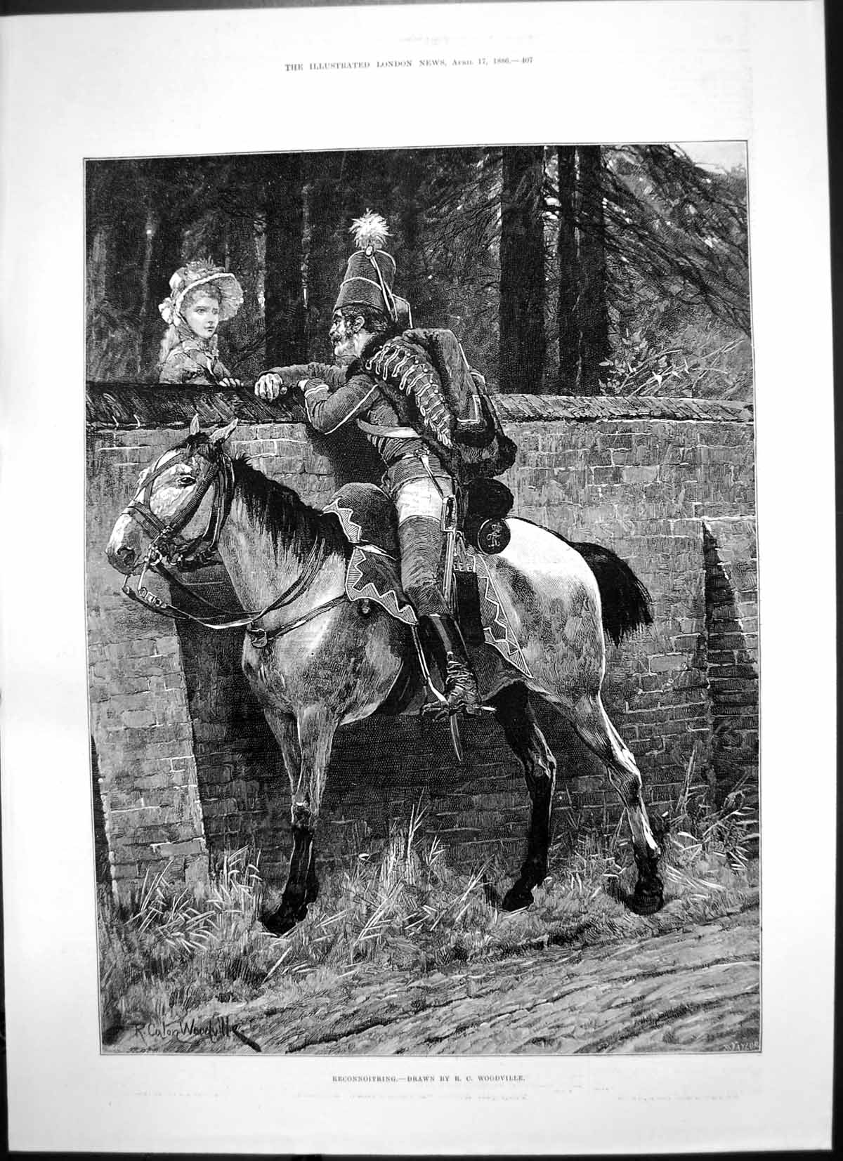 Old Antique Print Reconnoitring R C Woodville Sier Pretty Girl Wall 1886 19th