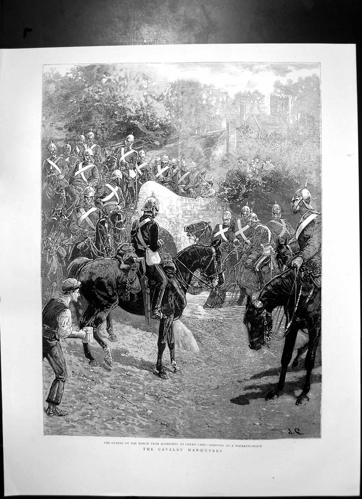 Old Antique Print Guards March Aldershot Churn Camp Watering Place C 1888 19th