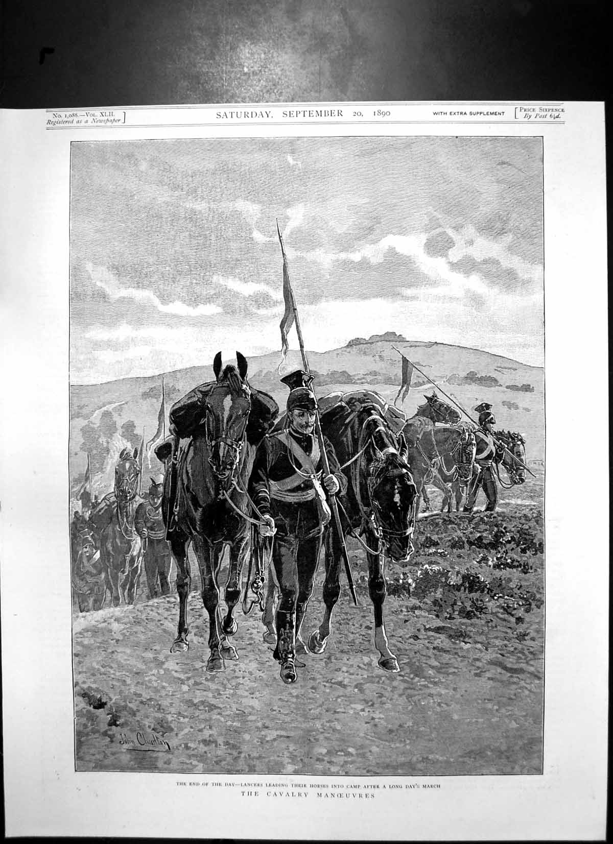Old Antique Print Lancers Leading Horses Camp After Long Days March 1890 19th