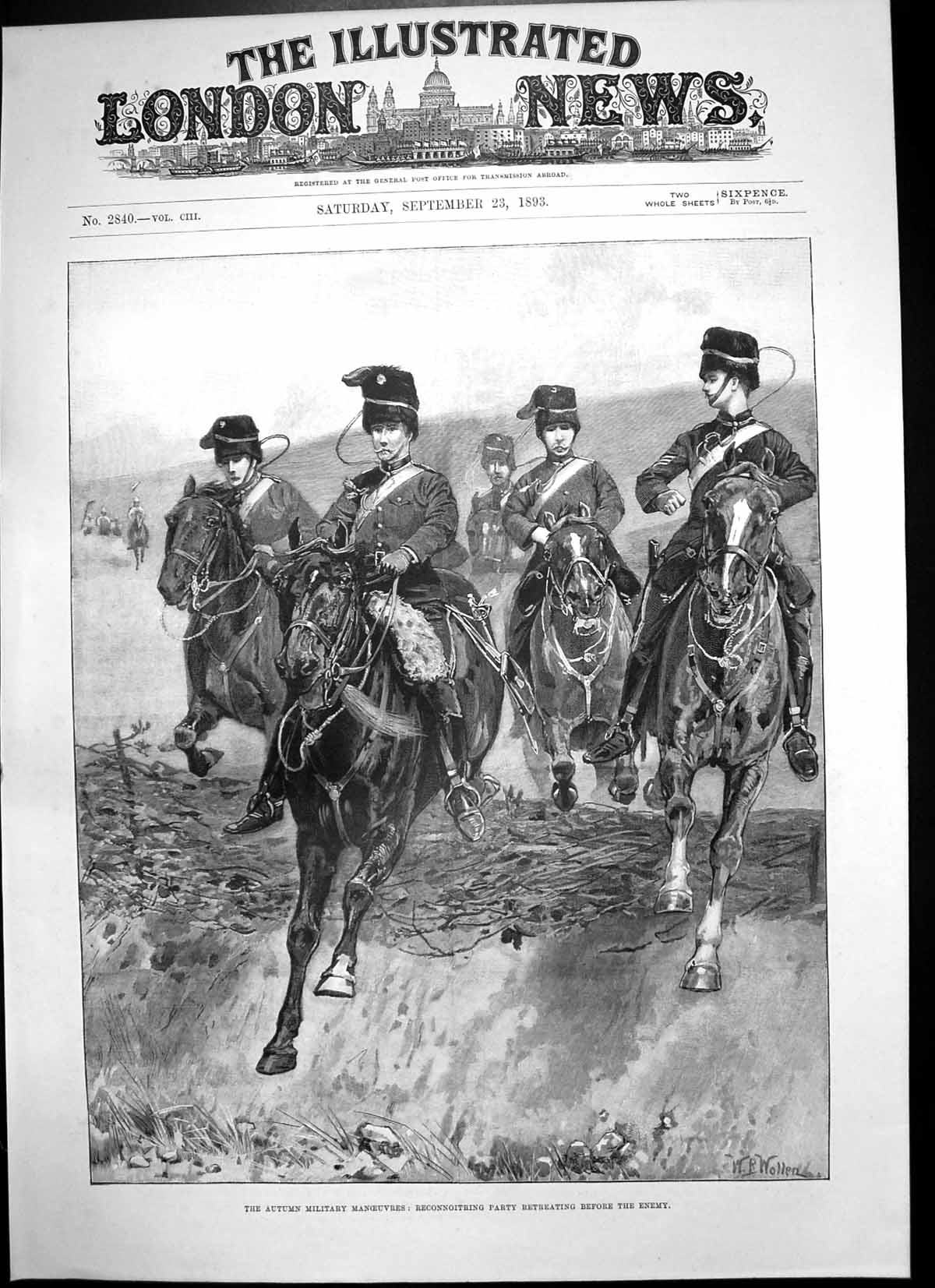 Antique Old Print Autumn Military Manoeuvres Reconnoitring Party Retreat 1893