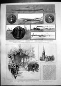 Antique Old Print Prince Princess Wales Denmark Nordenfeldt Submarine 1885 19th