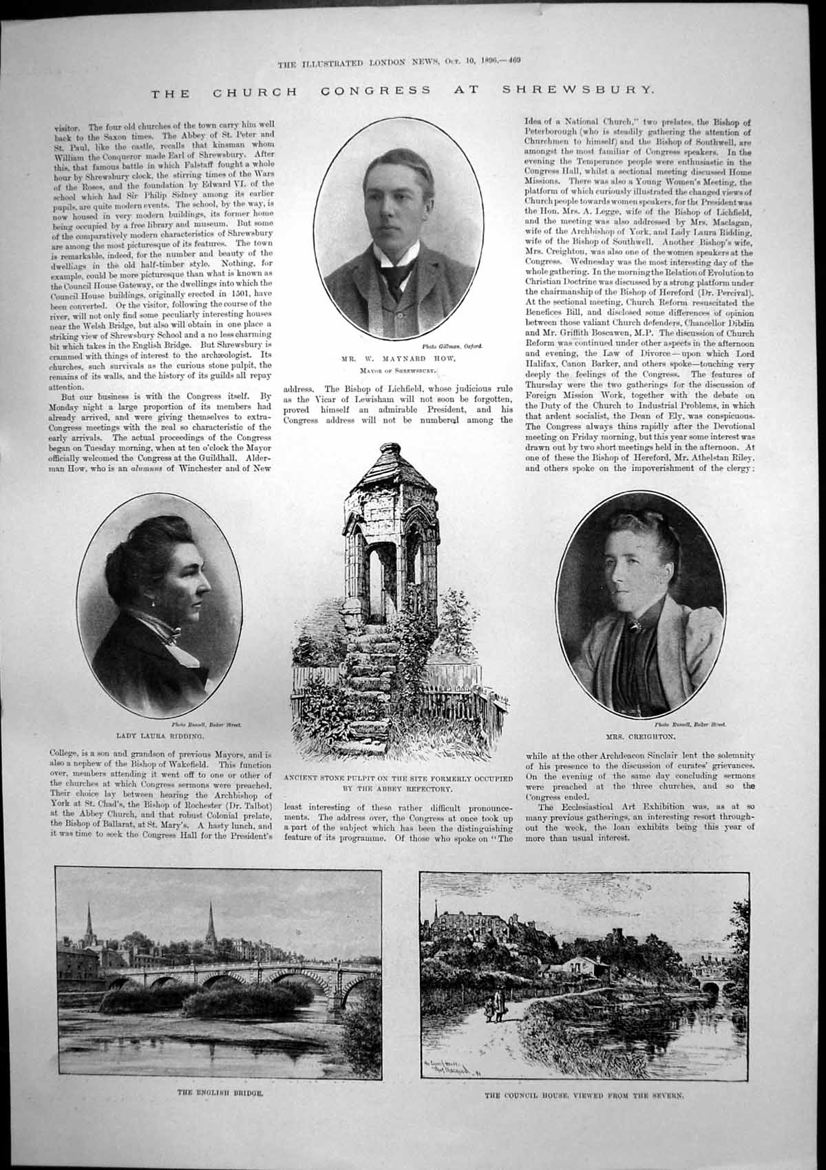 Antique Old Print Church Congress Shrewsbury W Maynard How Lady Ridding 1896
