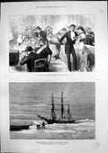 Antique Old Print New Year Greetings Telephone Arctic Exploration Eira 1882