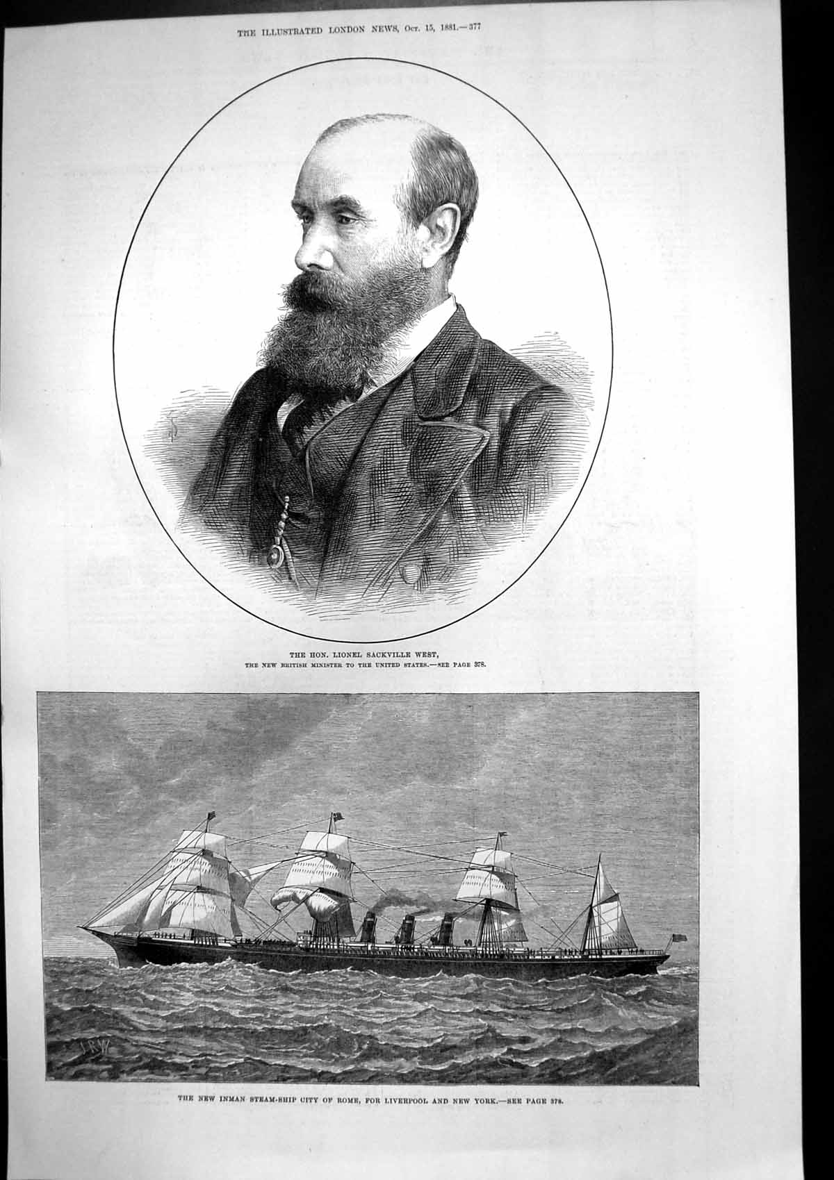Old Steamship City Rome Lionel Sackville West British Minister Us 188 Victorian