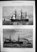 Antique Old Print Eastern Monarch Emigrant Ship N Z Steamship Amerique 1874