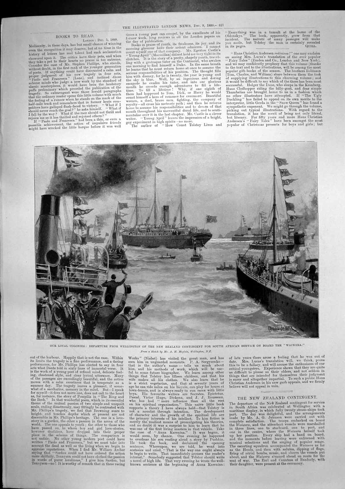 Old Antique Print Departure Wellington Contingent S Africa Waiwera 1899 19th