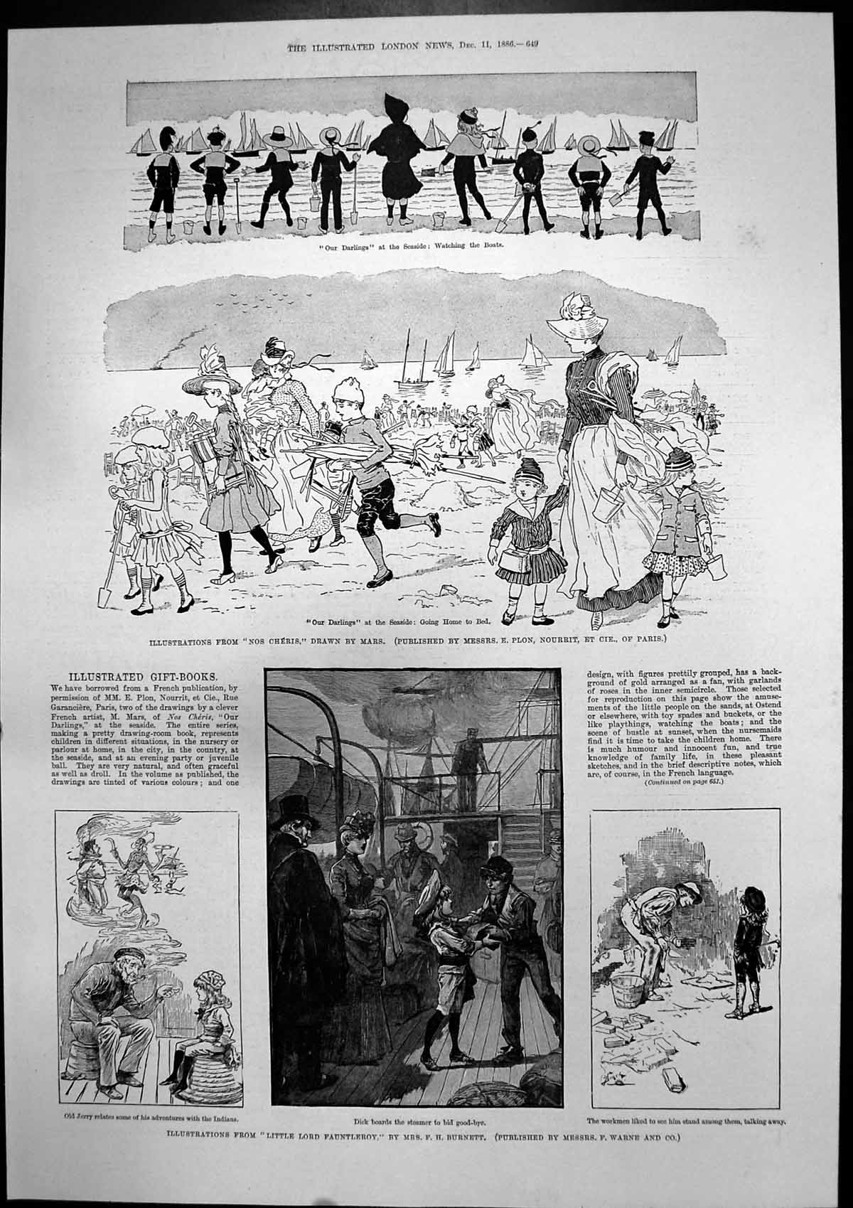 Antique Print Illustrations Little Lord Fauntleroy Nos Cheris Seaside 1886 19th