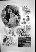 Old Antique Print Ilfracombe Lifeboatmen Ride Donkeys Horse Carriage 1888 19th