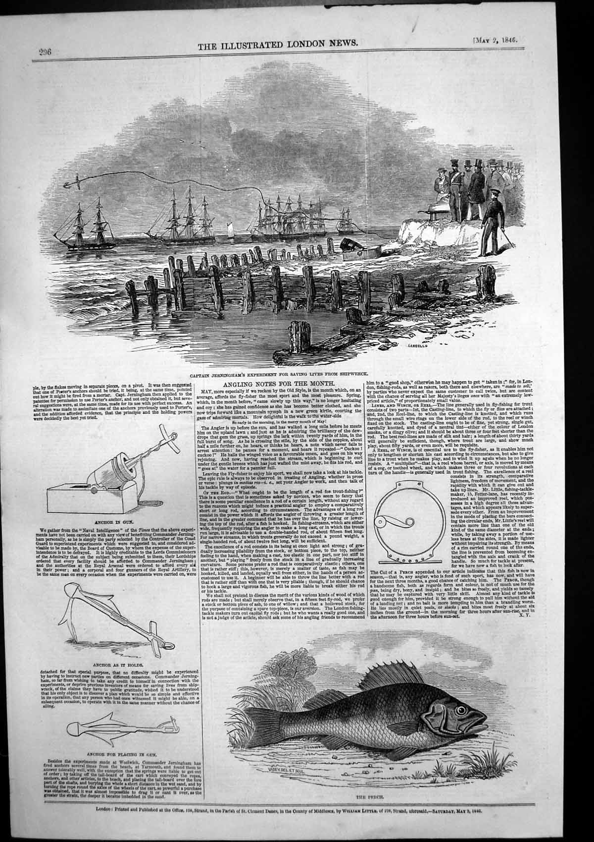 Antique Print Capt Jerninghams Experiment Saving Lives Shipwreck Perch 1846