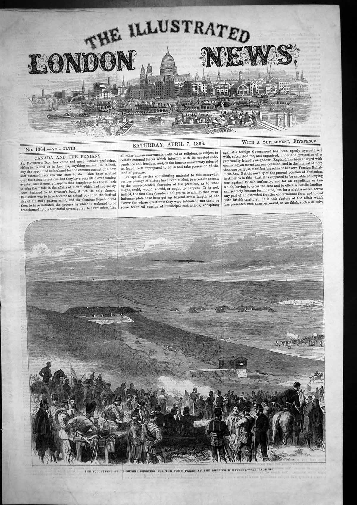 Antique Old Print Volunteers Brighton Shooting Prizes Sheepcote Battery 1866