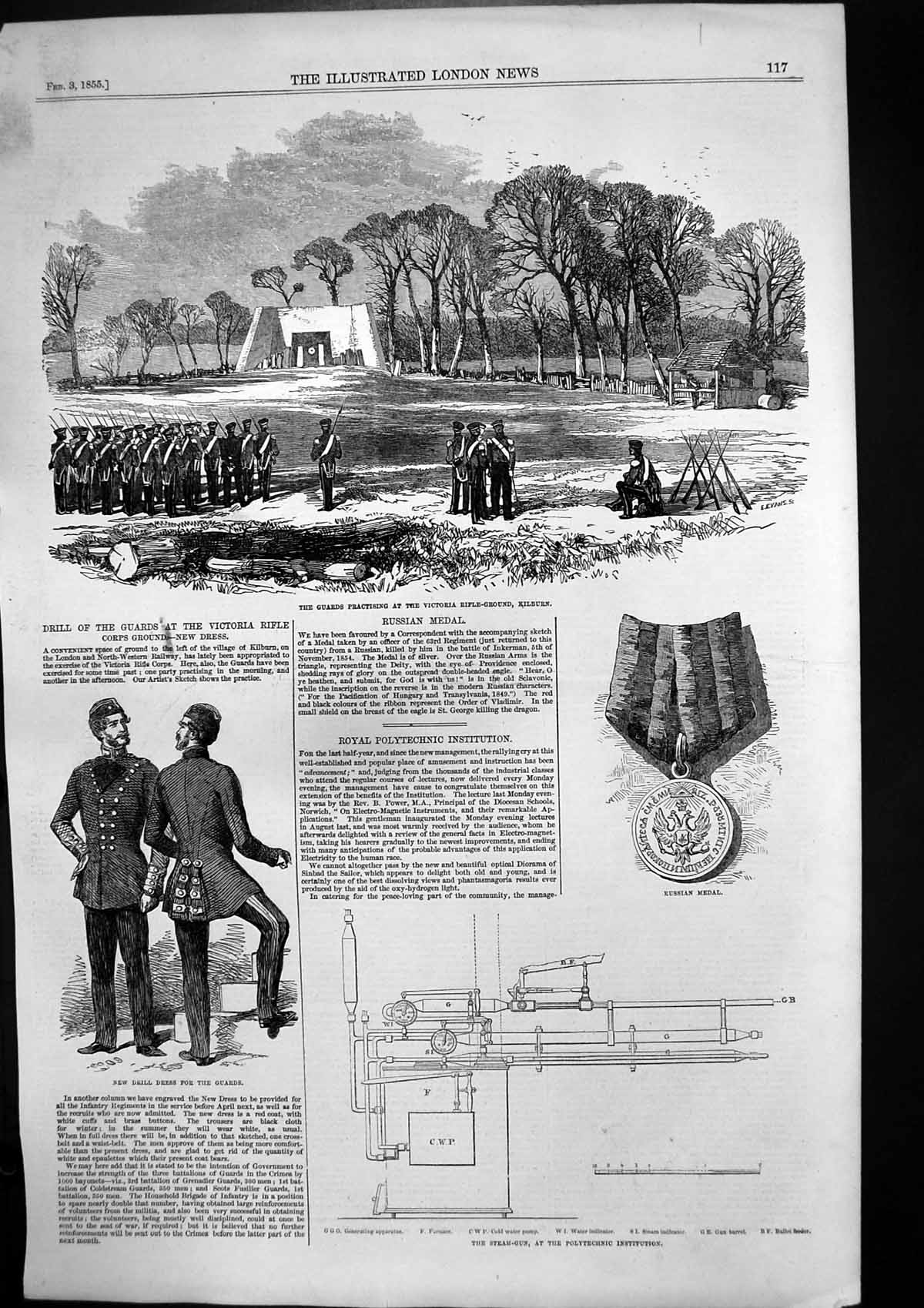 Antique Print Drill Dress Guards Victoria Rifles Steam Gun Polytechnic 1855