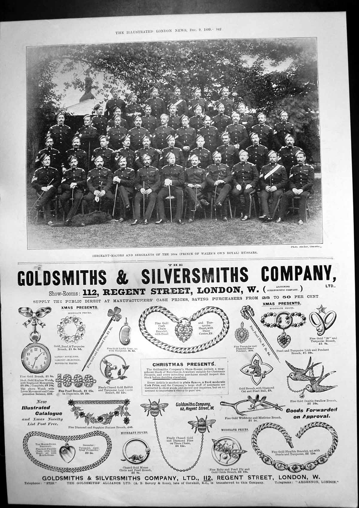 Original Old Antique Print Sergeants 10Th Hussars Gsmiths Silversmiths Co 1899