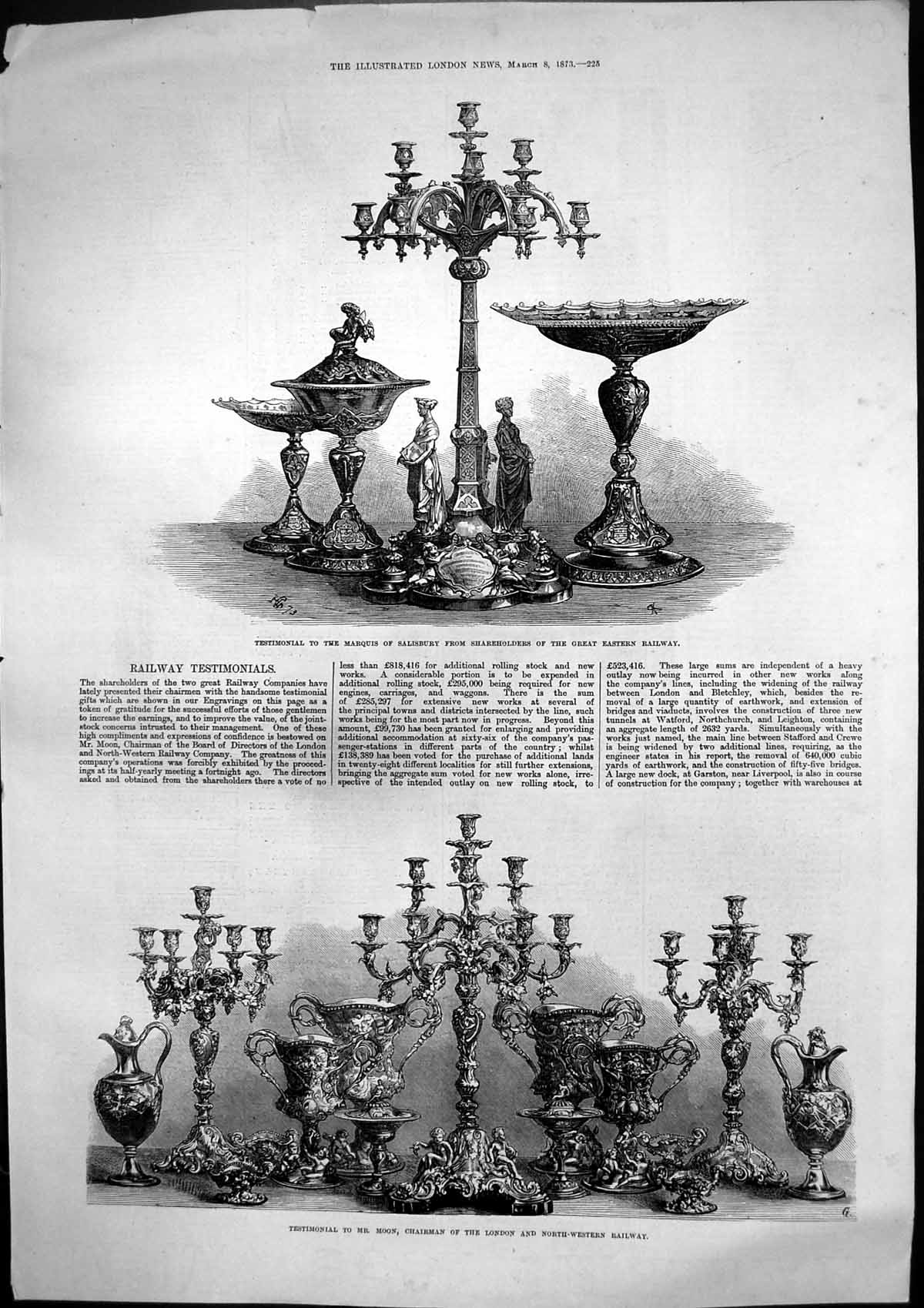 Antique Old Print Railway Testimonials Marquis Salisbury Mr Moon London 1873