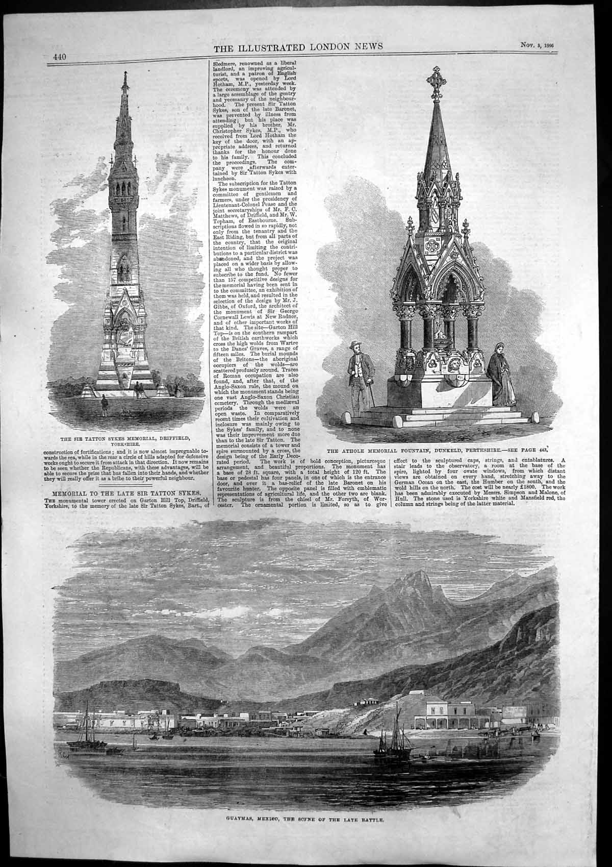 Antique Print Atholl Memorial Guaymas Mexico Testimonial Bishop Nelson 1866