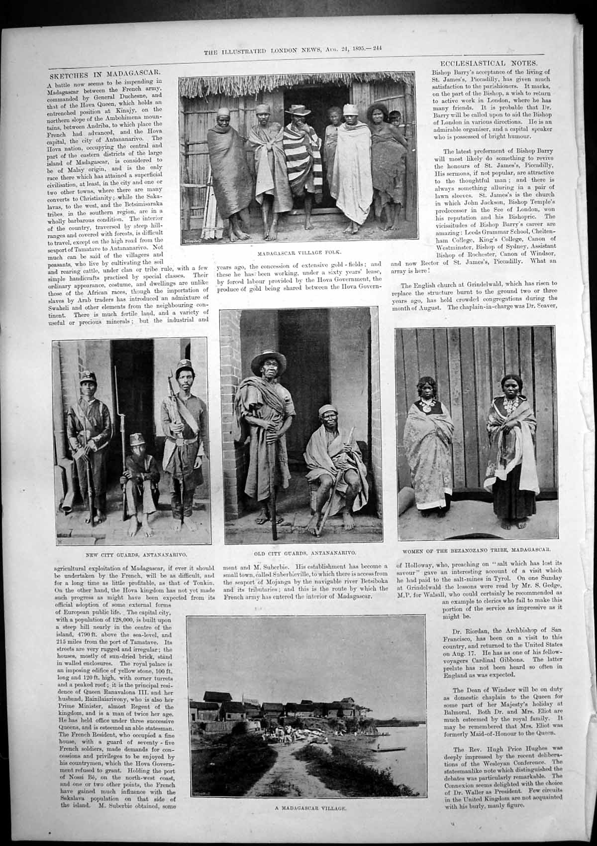 Old Antique Print Oul Touroug Madagasgar Village People City Guards 1895 19th