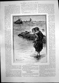 Antique Old Print Fishermans Greeting Girl Shoulders Sedan Chair Windsor 1893