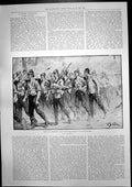 Original Old Antique Print Troops Marching Aldershot Duke Saxe-Coburg 1893 19th