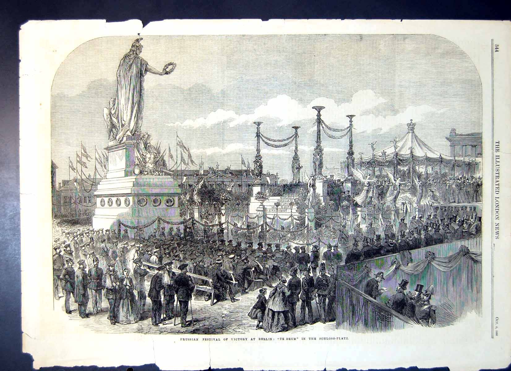 Antique Old Print Prussian Festival Victory Berlin Te Deum Schloss Platz 1866