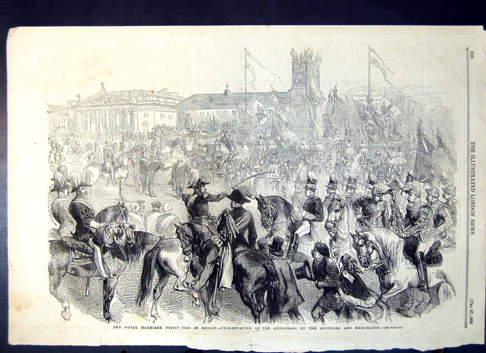 Antique Old Print Royal Marriage Festivities Berlin Addresses Merchants 1858