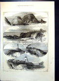 Antique Old Print New Lighthouses Japan Satanomisaki Mikomoto Rock Osaka 1872
