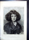 Original Old Antique Print Roma Crown Princess Germany Girl Curly Hair 1880