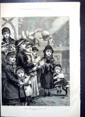 Antique Old Print Hark Herald Angels Sing Children Singing Carols A Hunt 1880