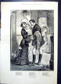 Original Old Antique Print Dicks Dilemma A Hunt Gentleman Lady Hing Child 1880