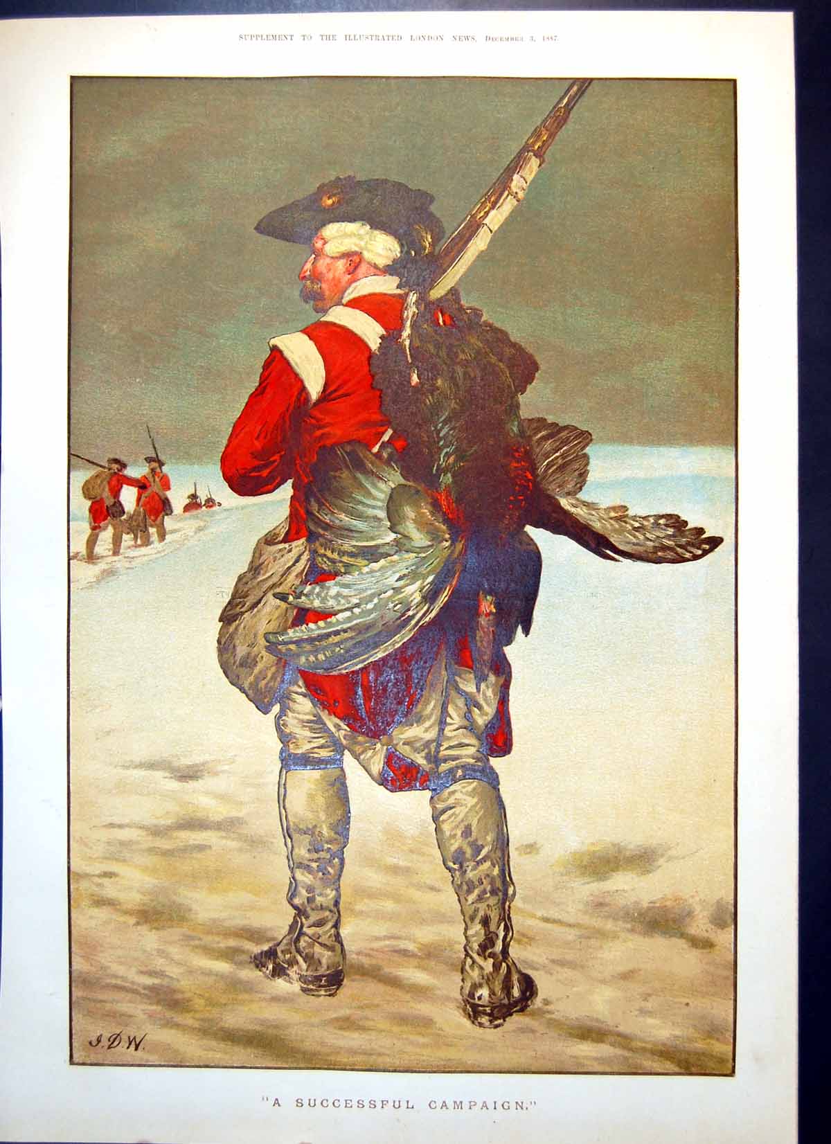 Original Old Antique Print Successful Campaign Sier Carrying Home Bird 1887
