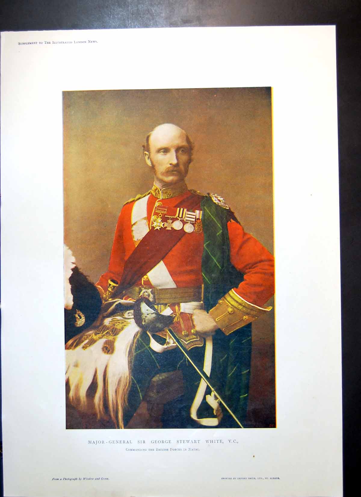 Old Print Maj Gen Sir George White Commanding British Forces Natal C1880 19th