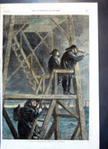 Antique Old Print Look Out Christmas Eve Fishermen Telescope Look Sea 1866 19th