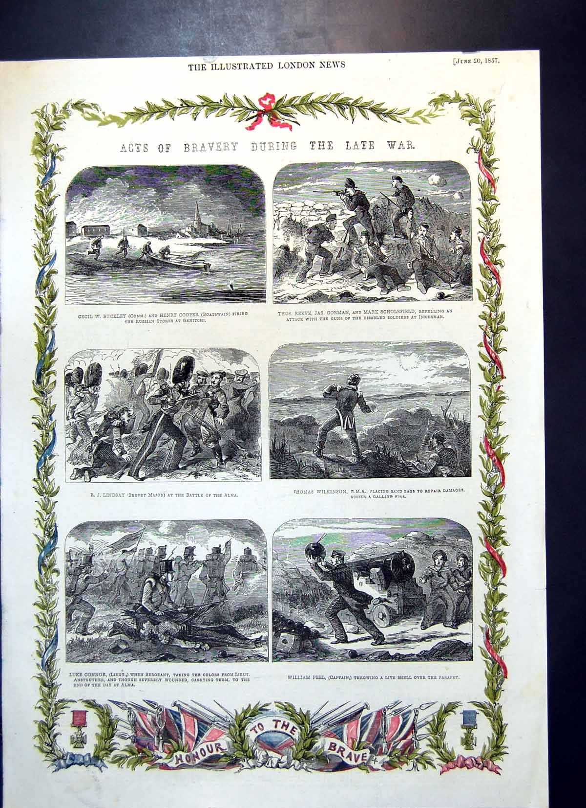 Antique Old Print Acts Bravery War Thomas Wilkinson Henry Cooper W Peel 1857