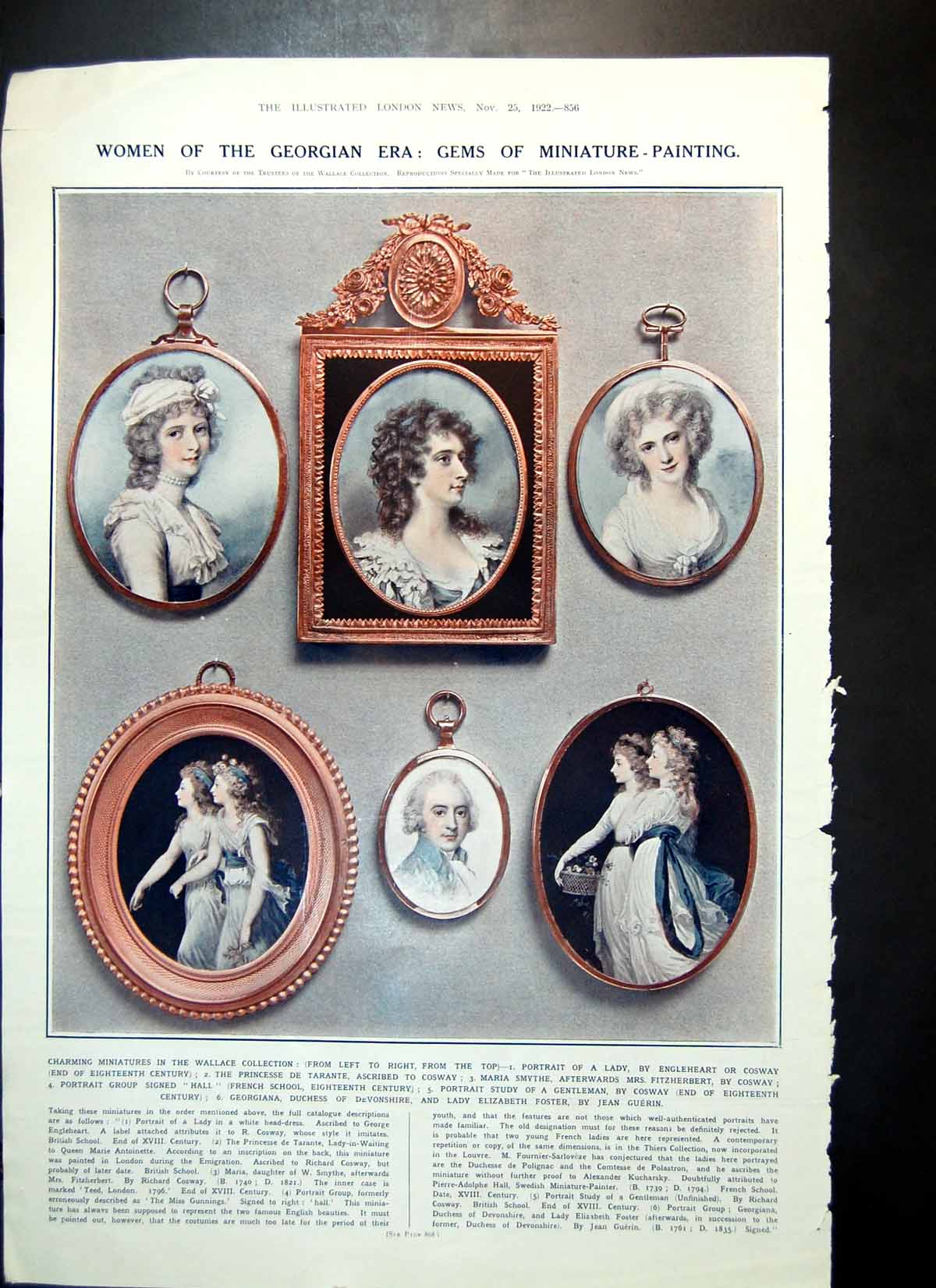 Old Vintage Print Miniatures Wallace Collection Ladies Maria Smythe 1922 20th
